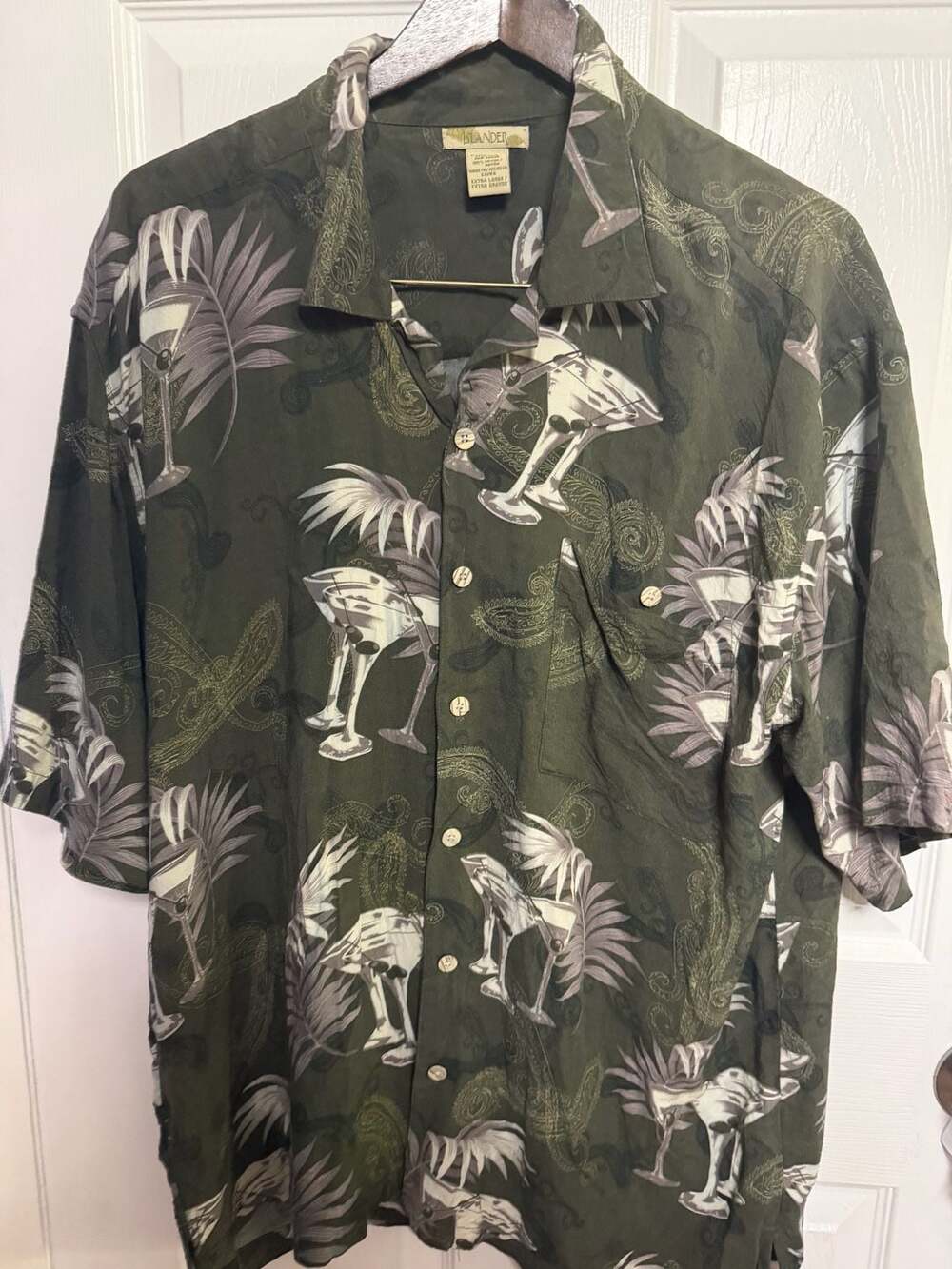 Islander Men's Martini and Palm Leaf Print Tropical Hawaiian Shirt